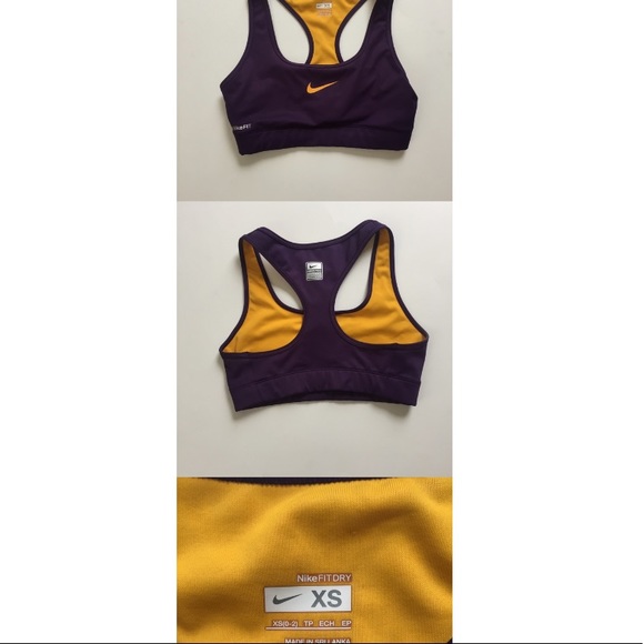 Nike Fit Sports Bra Lakers Eggplant and Gold xs - Picture 2 of 7